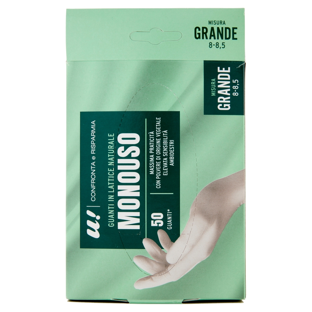 50 Guanti Monouso in Lattice Naturale Misura Grande U! Confronta e Risparmia
